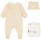 Beige & White Teddy Bear Logo Babygrow Gift Set, 2, hi-res