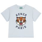 تيشيرت بنات بشعار النمر باللون الأزرق , 2, hi-res