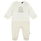 Ivory & Gold Pima Cotton Logo Babygrow, 1, hi-res