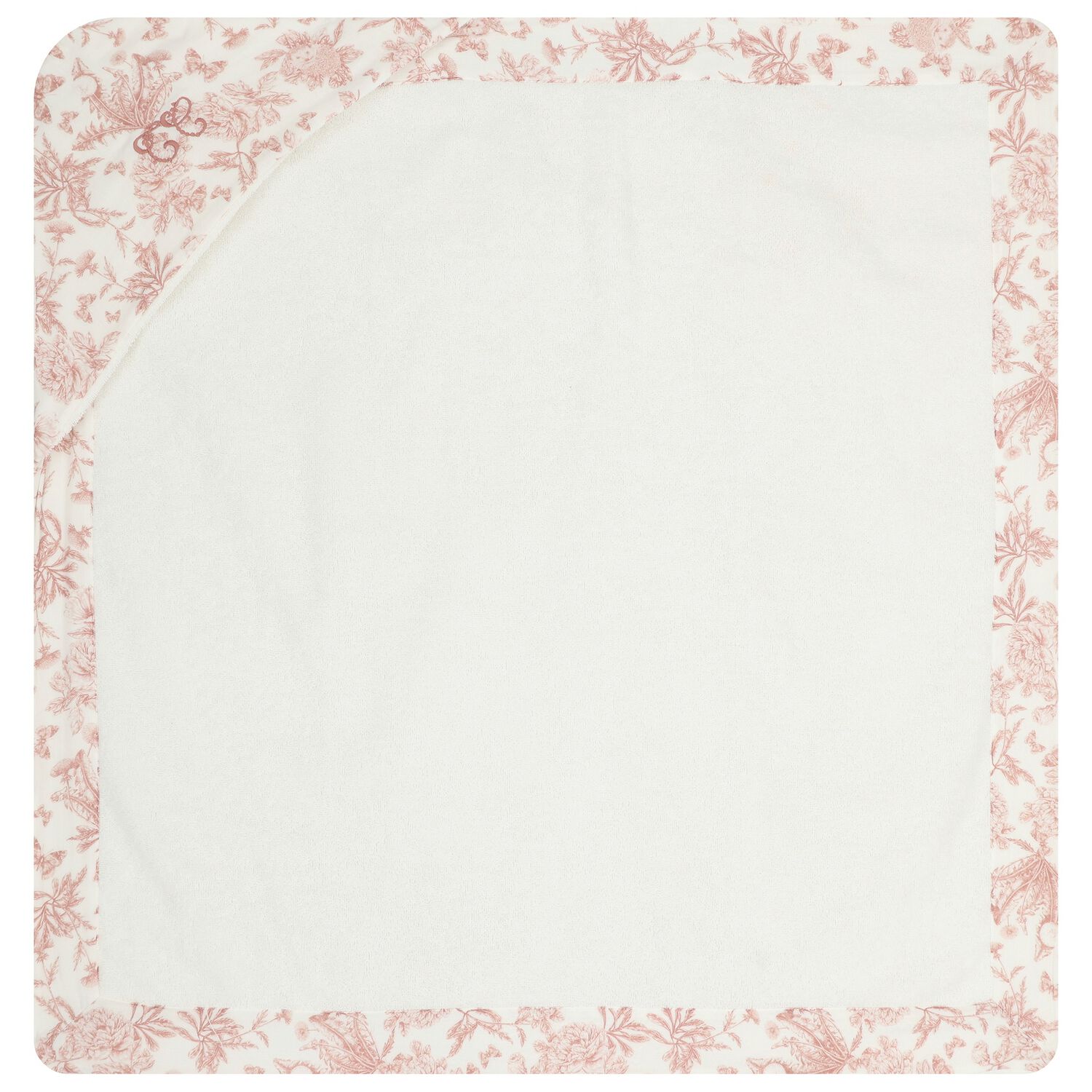 Baby Girls Ivory & Pink Toile De Jouy Hooded Towel, 3, hi-res