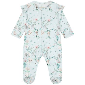 Baby Girls Mint Floral Ruffled Babygrow