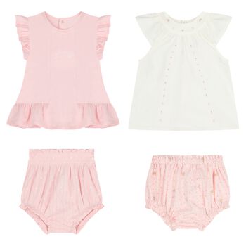 Baby Girls Ivory & Pink Floral Shorts Set ( 2-Pack )