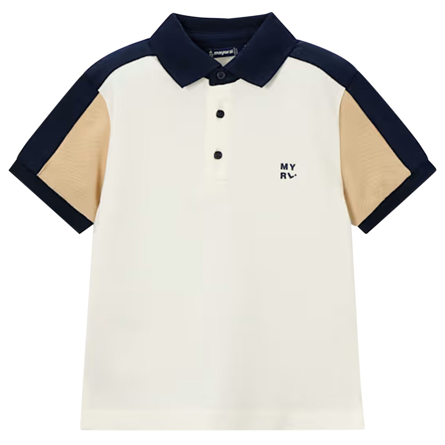 Boys White & Beige Logo Polo Shirt, 1, hi-res