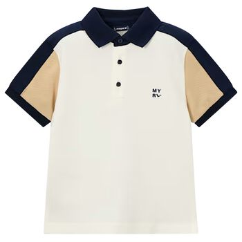 Boys White & Beige Logo Polo Shirt