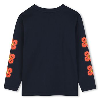 Girls Navy Blue Boke Flower Long Sleeve Top