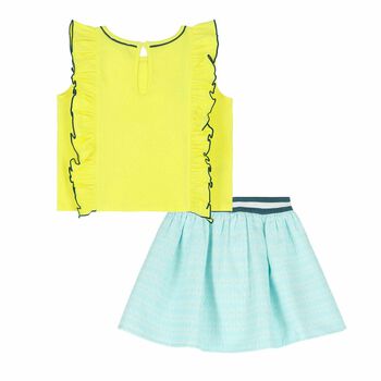 Girls Yellow & Blue Skirt Set