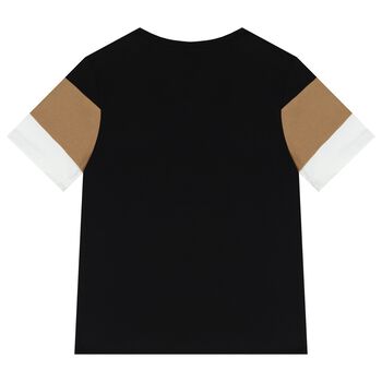 Boys Black, White & Beige Logo T-Shirt