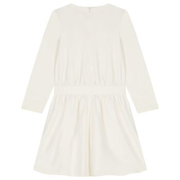 Girls Ivory & Gold Logo Dress