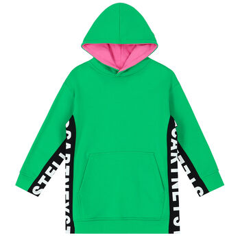 Girls Green & Pink Logo Hooded Dress