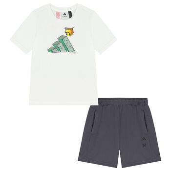 Boys White & Grey Minecraft Shorts Set