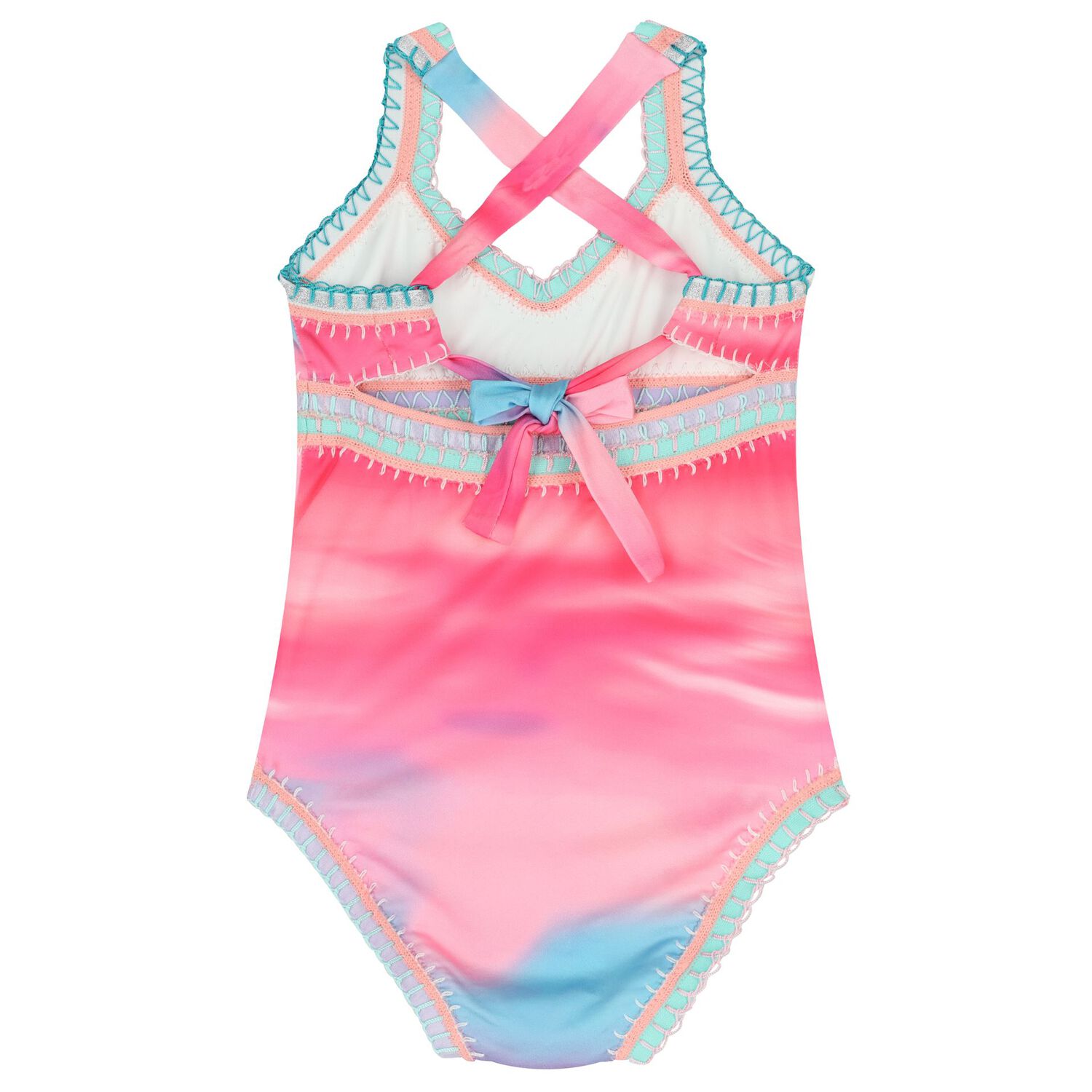 Girls Multi-Coloured Embroidered Swimsuit, 3, hi-res