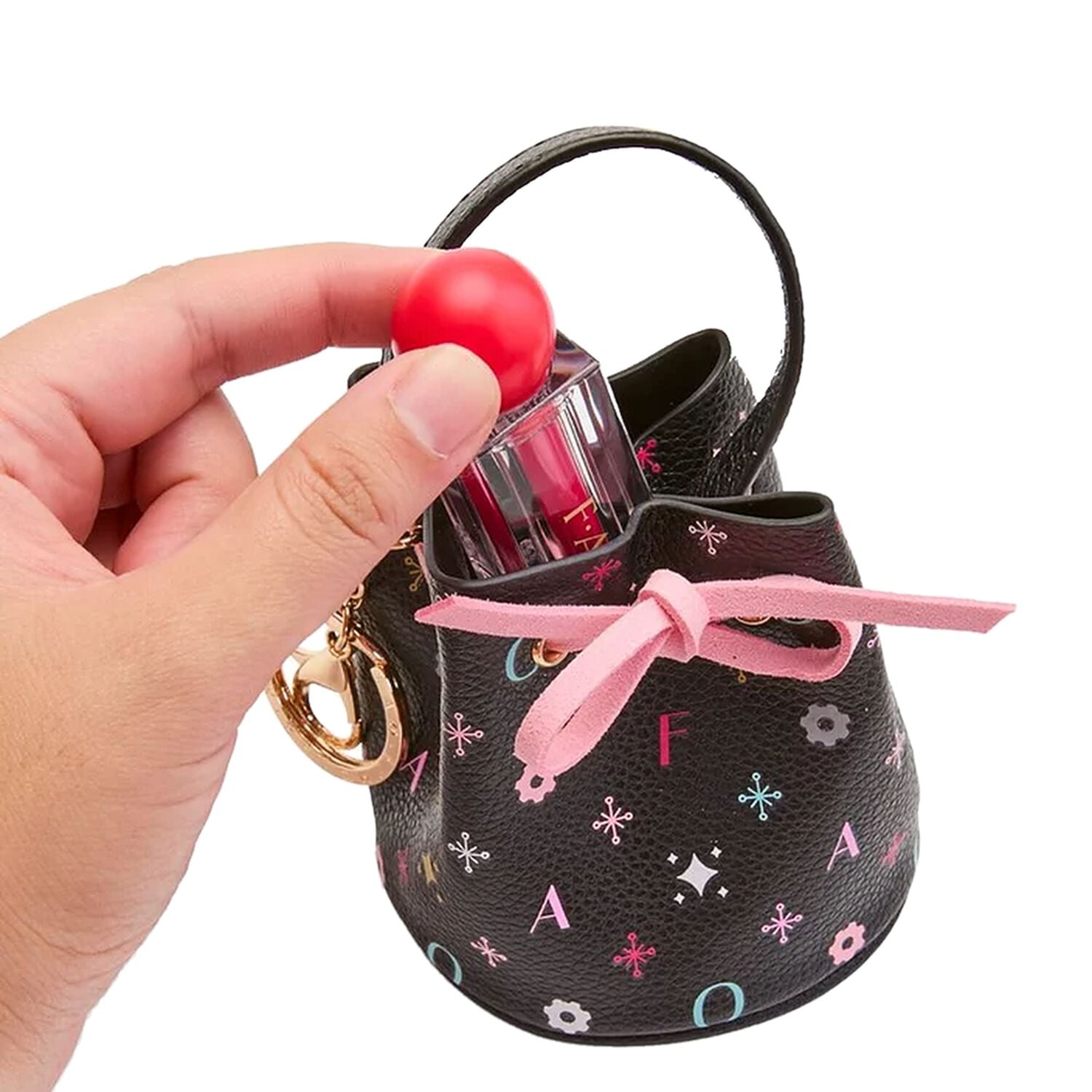 Girls Black Mini Handbag Keychain ( 8CM ), 1, hi-res