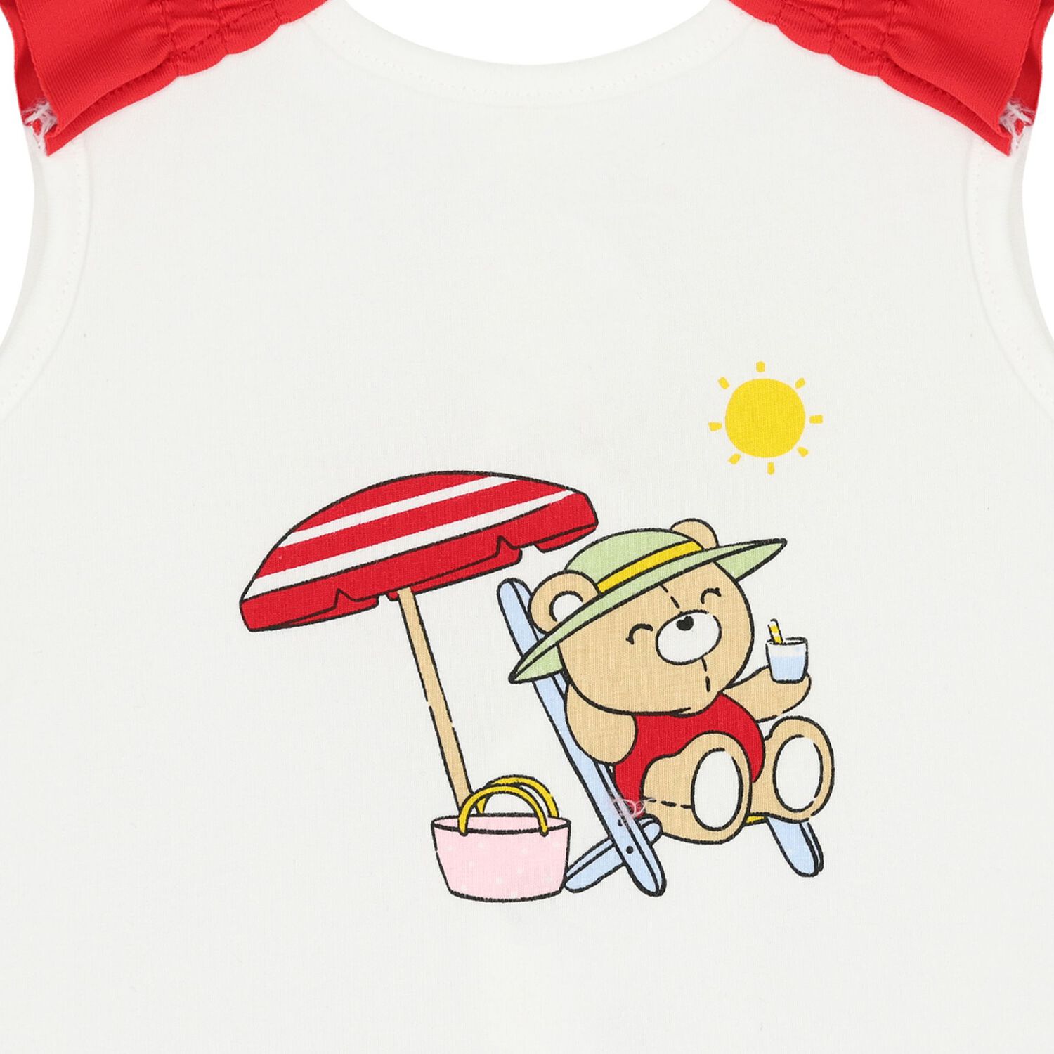 Baby Girls White & Red Swimsuit Set with Hat, 1, hi-res