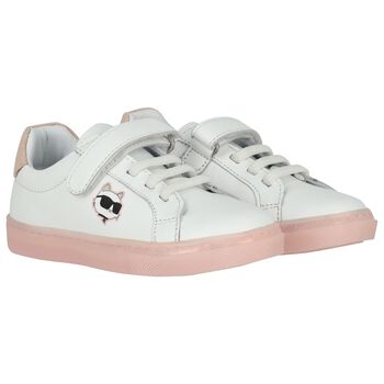 Girls White & Pink Choupette Trainers