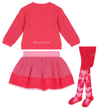Girls Pink Hearts Skirt Set