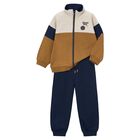Boys Ivory, Beige & Navy Blue Tracksuit, 1, hi-res