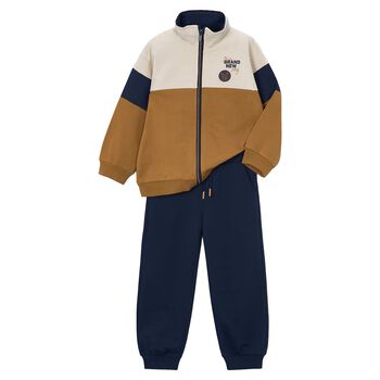 Boys Ivory, Beige & Navy Blue Tracksuit