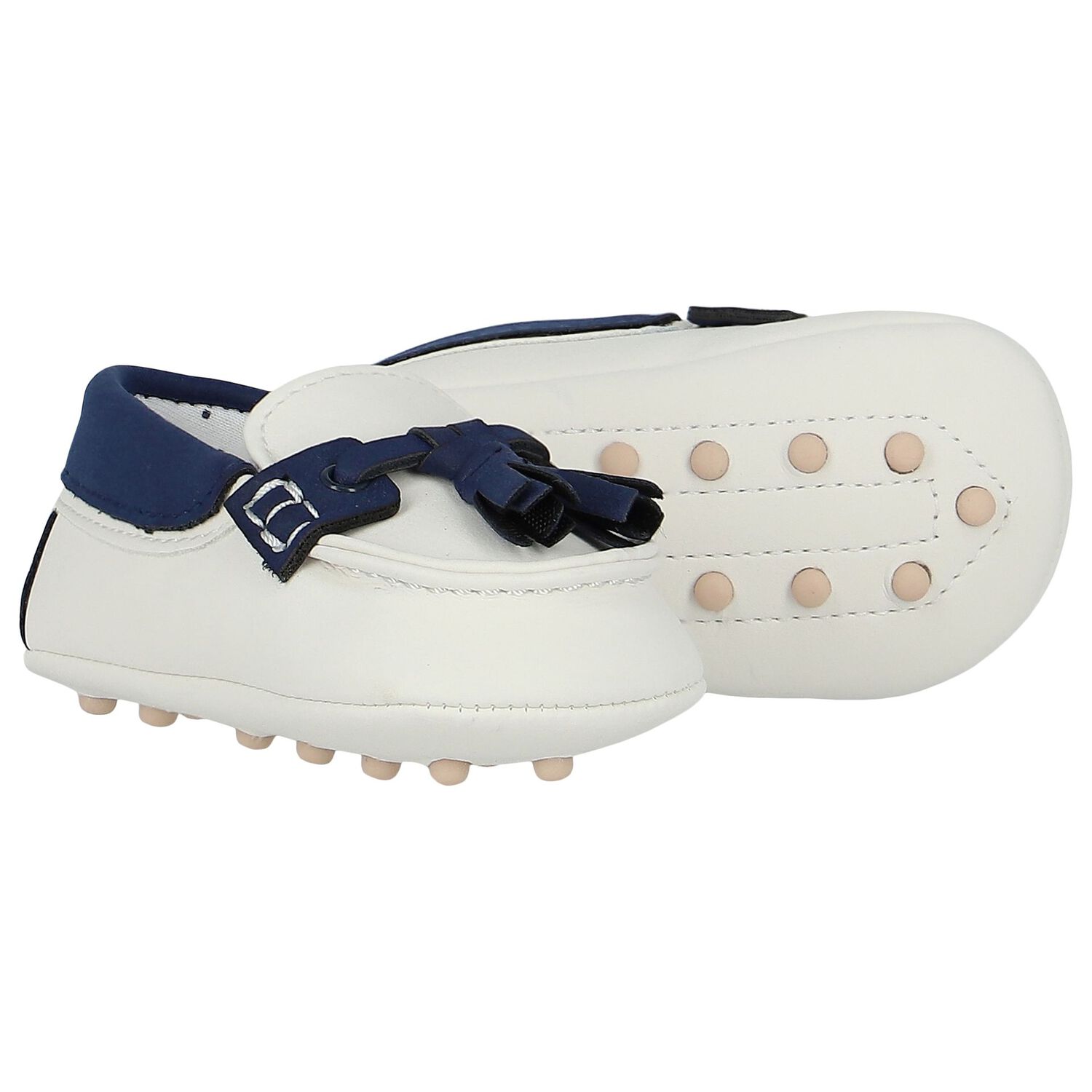 Baby Boys White & Blue Moccasins, 1, hi-res image number null