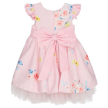 Girls Pink Floral Bow Dress