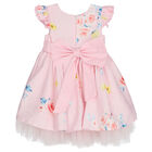 Girls Pink Floral Bow Dress, 1, hi-res