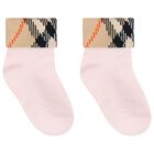 Baby Girls Pink & Beige Check Socks ( 2-Pack ), 1, hi-res