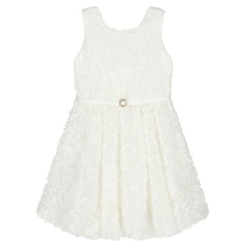 Girls White 3D Rosette Dress