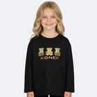 Girls Black & Gold Teddy Bear Logo Long Sleeve Top, 2, hi-res