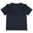 Girls Navy Blue Logo Ruffled T-Shirt, 2, hi-res
