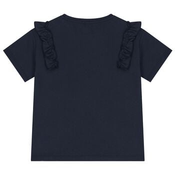 Girls Navy Blue Logo Ruffled T-Shirt