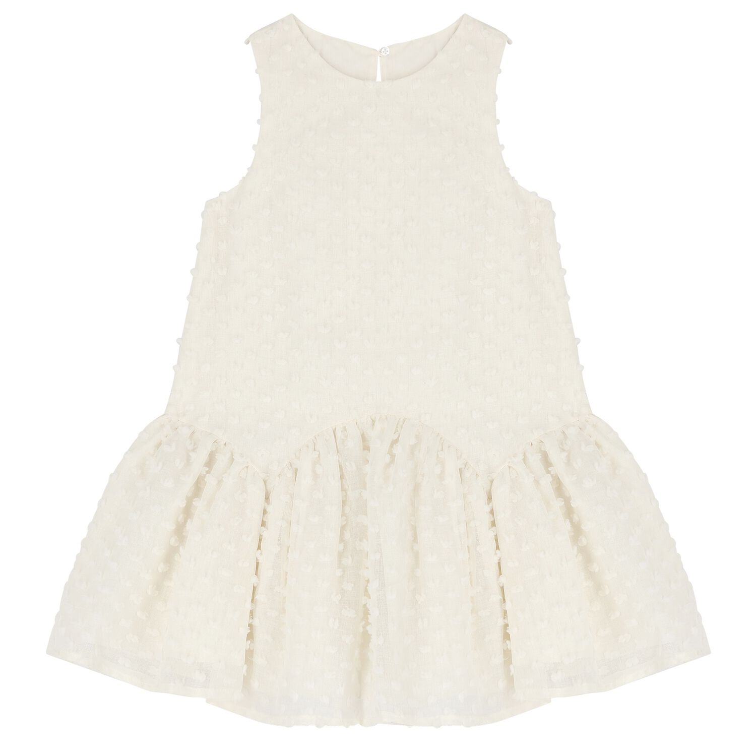 Girls White Sleeveless Tiered Dress, 1, hi-res