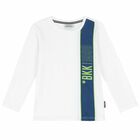 Boys White Logo Long Sleeve Top, 1, hi-res