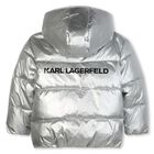 Girls Silver Hooded Puffer Jacket , 1, hi-res