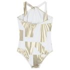 Girls White & Gold Logo Swimsuit, 1, hi-res