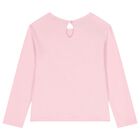 Girls Pink Bow Long Sleeve Top, 1, hi-res