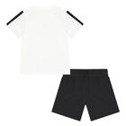 Younger Boys White & Black Logo Shorts Set, 1, hi-res