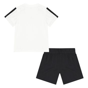 Younger Boys White & Black Logo Shorts Set