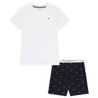 Boys White & Navy Blue Logo Pyjamas, 1, hi-res