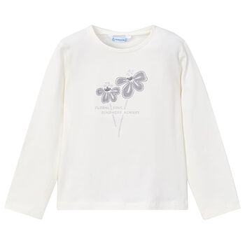 Girls Ivory Flower Long Sleeve Top