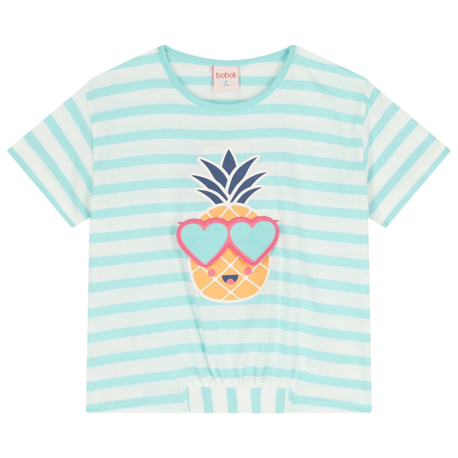 Girls White & Green Striped T-Shirt, 1, hi-res