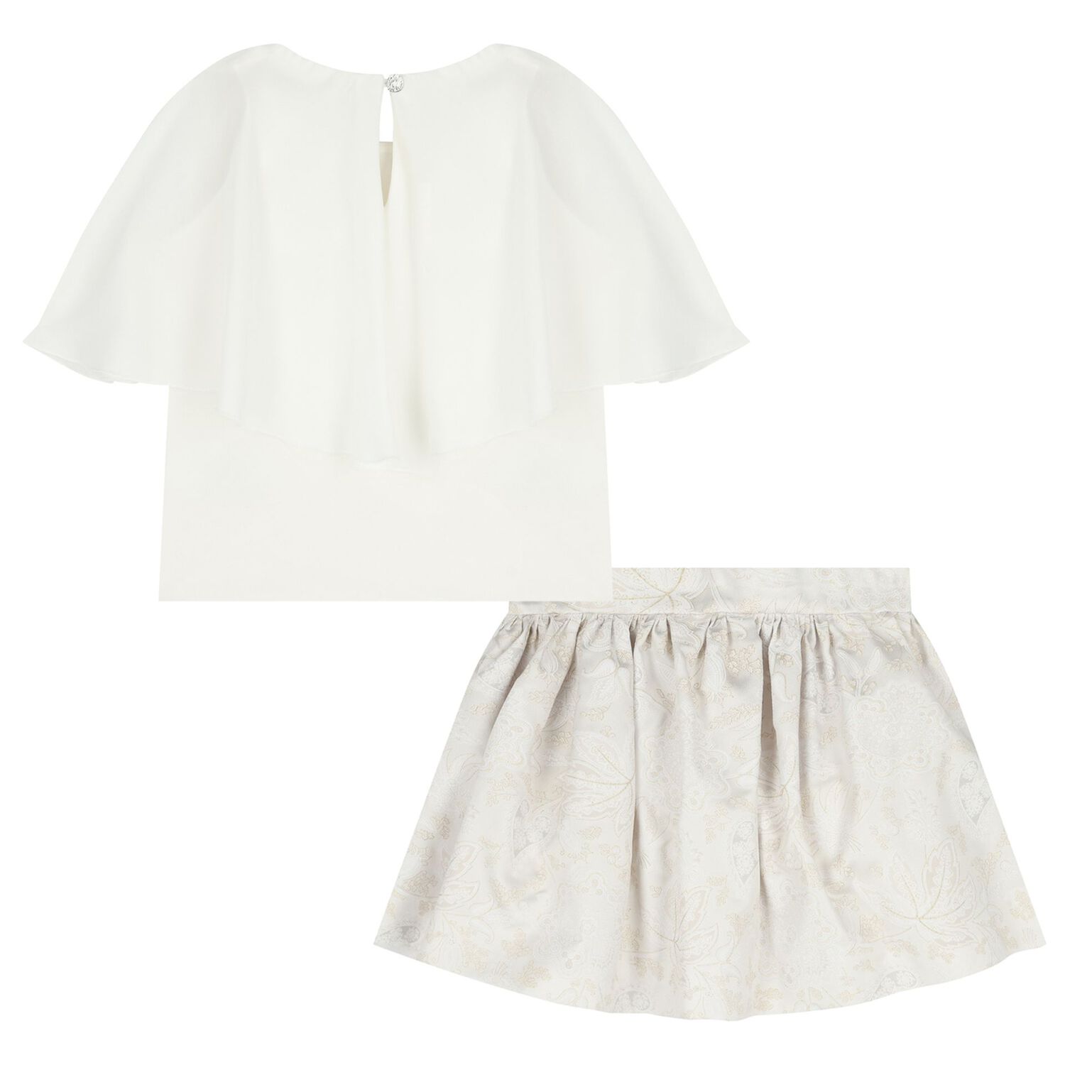 Girls Ivory & Beige Floral Skirt Set, 1, hi-res