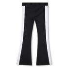 Girls Black Flower Logo Leggings, 1, hi-res