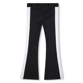 Girls Black Flower Logo Leggings