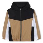 Boys Beige, Black & White Logo Windbreaker, 1, hi-res