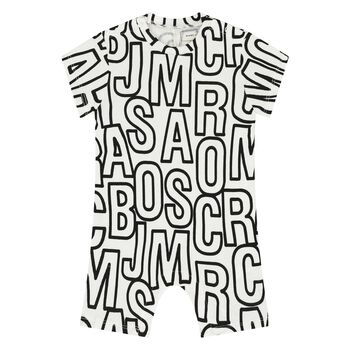 Baby Boys White & Black Logo Romper