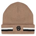 Baby Boys Beige Logo Beanie Hat, 1, hi-res