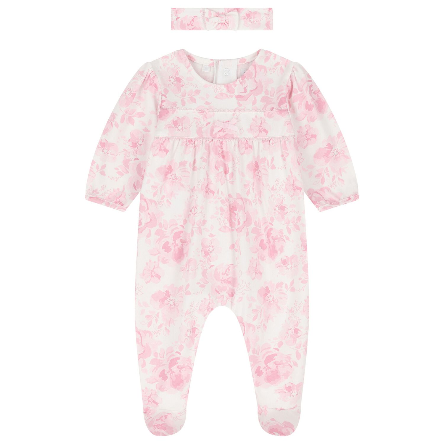 Baby Girls Pink & White Floral Babygrow Set, 1, hi-res