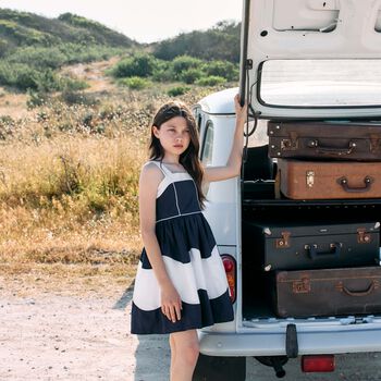 Girls Navy Blue & White Dress