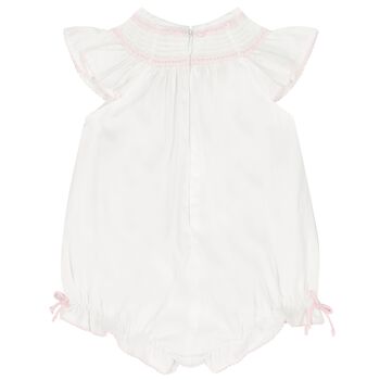 Baby Girls White & Pink Bow Romper