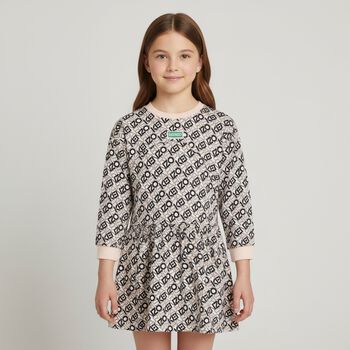 فستان بناتي وردي وأسود بشعار