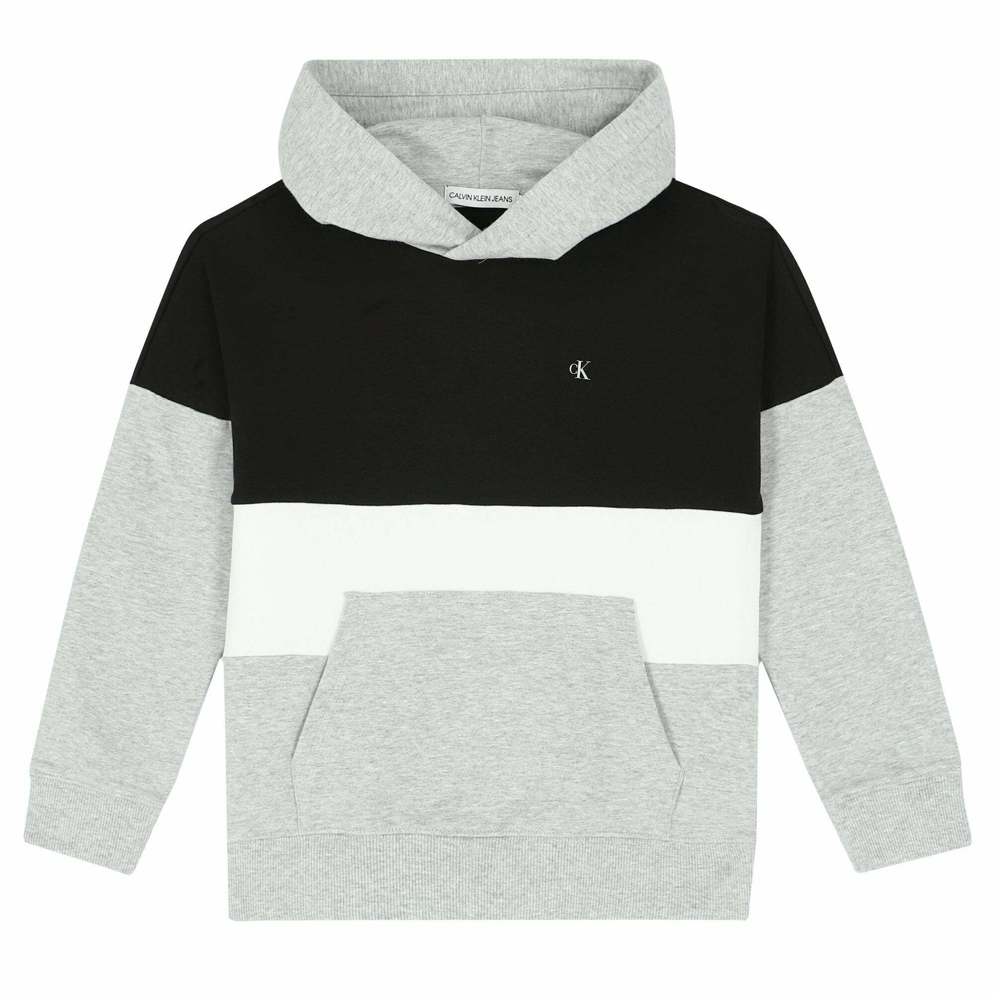 Calvin Klein Boys Grey Black Logo Hooded Top Junior Couture Bahrain